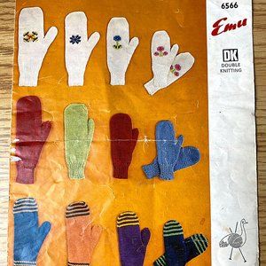 Vintage Emu 6566 Mittens Pattern DK Wool Double Knitting